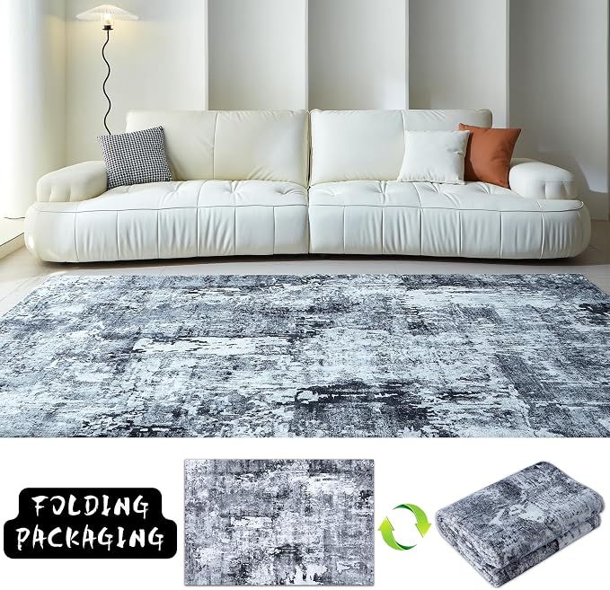 Rugcomf Area Rug 5x7 Washable Rug Boho Soft Abstract Pattern Non-Slip Faux Wool - Image 5