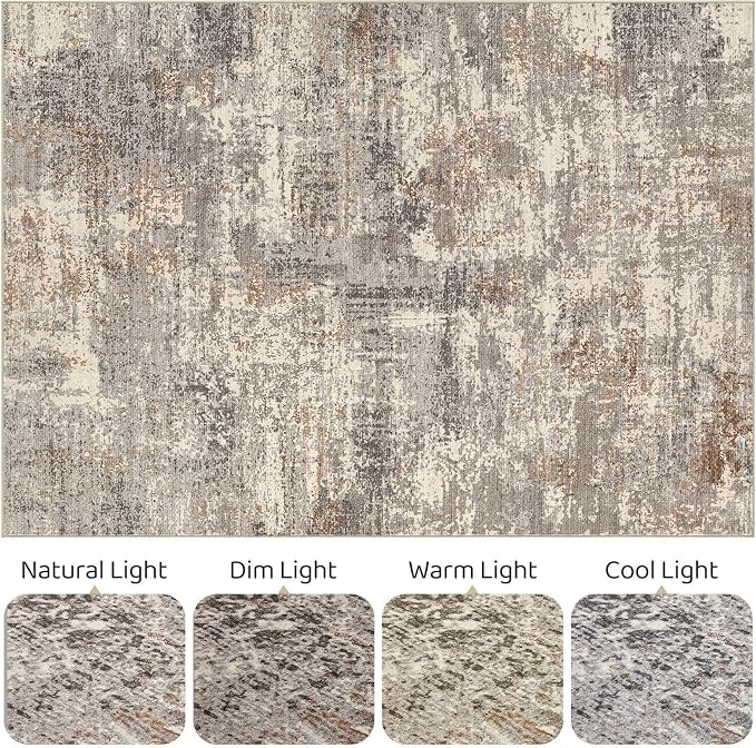 9x12 Area Rugs Living Room: Washable Large Abstract Neutral Modern Soft Rug - Image 9