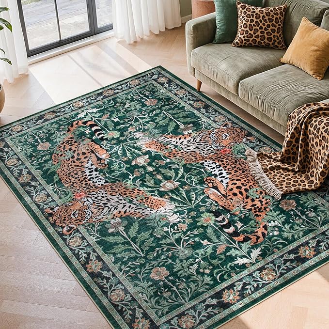 Moynesa Leopard 5x7 Area Rug, Boho Washable Living Room Rug, Non Slip Rugs by Moynesa