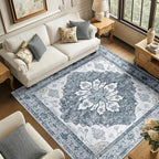 RELEANY Area Rugs Square 6ft Washable Non-Slip, Floral Vintage Distress by RELEANY