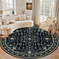 Round Area Rug for Living Room: 8 ft Washable Vintage Boho Soft Thin Circle Rug by EXPEDIX
