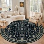 Round Area Rug for Living Room: 8 ft Washable Vintage Boho Soft Thin Circle Rug by EXPEDIX