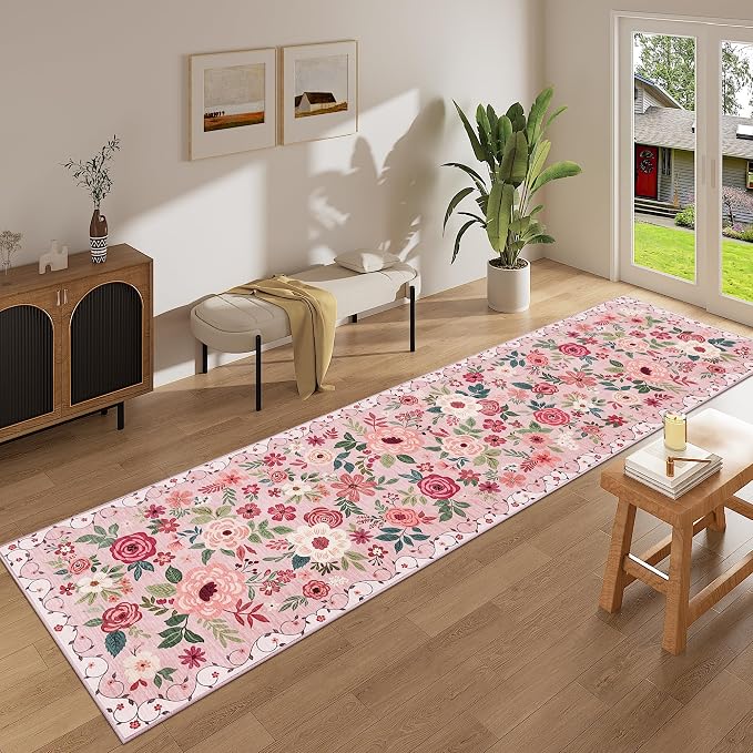 DUKINO Runner Rug for Hallway, 2.6x10 Washable Floral Long Kitchen Rug - Image 3