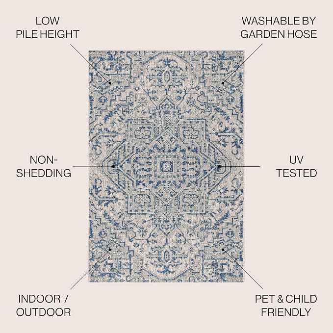 JONATHAN Y Boho Medallion Indoor Outdoor Round Area Rug 8 Ft Navy/Gray - Image 2