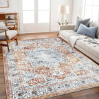 CHAMPLANT Area Rug 8x10 Washable Rug Tangerine Vintage Traditional Mat by CHAMPLANT