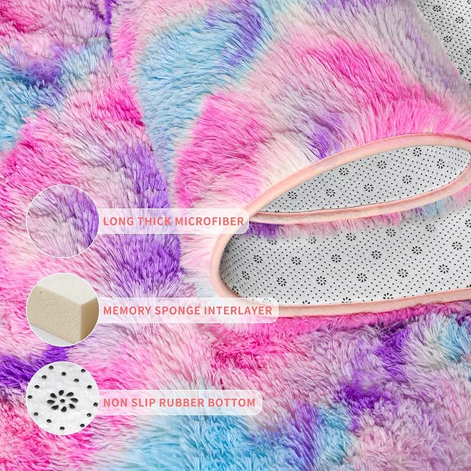 Tepook Soft Rainbow Rug 8x10 for Girls Room, Cute Fluffy Girls Bedroom Area Rug - Image 6