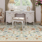 Beige Floral Washable Rug 7x9 – Large Vintage Boho Non-Slip Carpet, Soft Low - Image 3