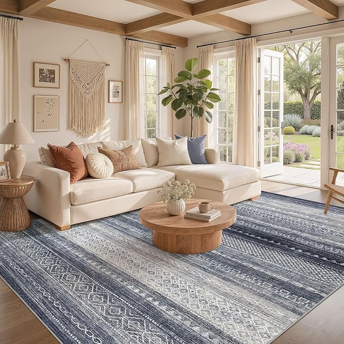 6x8 Area Rugs Living Room: Washable Boho Large Neutral Soft Rug Modern Stain - Image 2