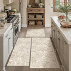 Neutral Kitchen Rug Set of 3 Washable Beige Vintage Kitchen Mats by WondRg