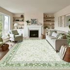Sage Green Area Rugs 10x12 for Living Room Boho Washable Extra Large Floral by BILEEHOME