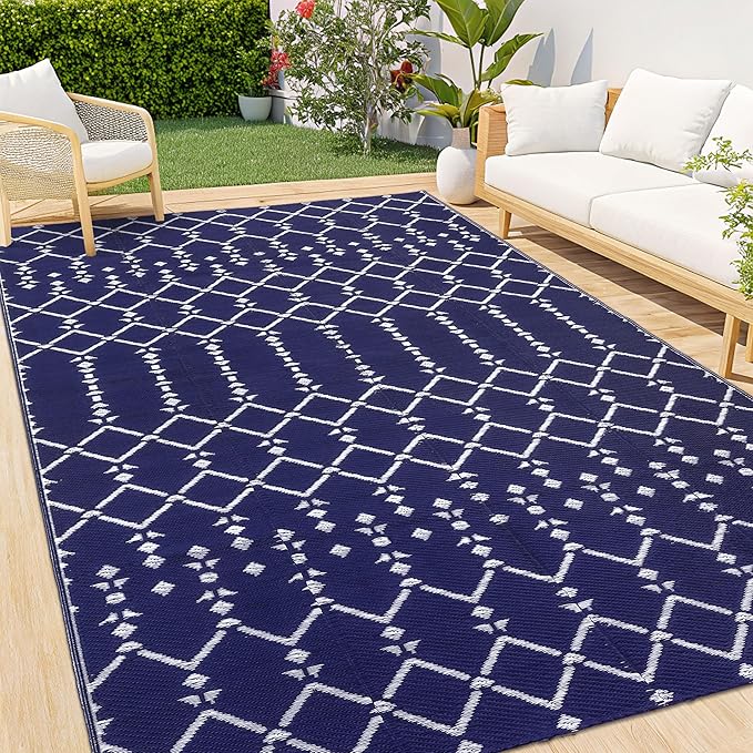 Smiry Outdoor Rug 9x12 ft, Waterproof Reversible Plastic Straw Rugs, Boho by Smiry