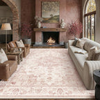 10x14 Neutral Area Rug Pink Vintage Living Room Bedroom Washable Carpet by WondRg