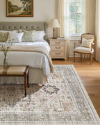 7x9 Vintage Area Rug: Washable Neutral Soft Non Slip Thin Large Floor Carpet - Image 3