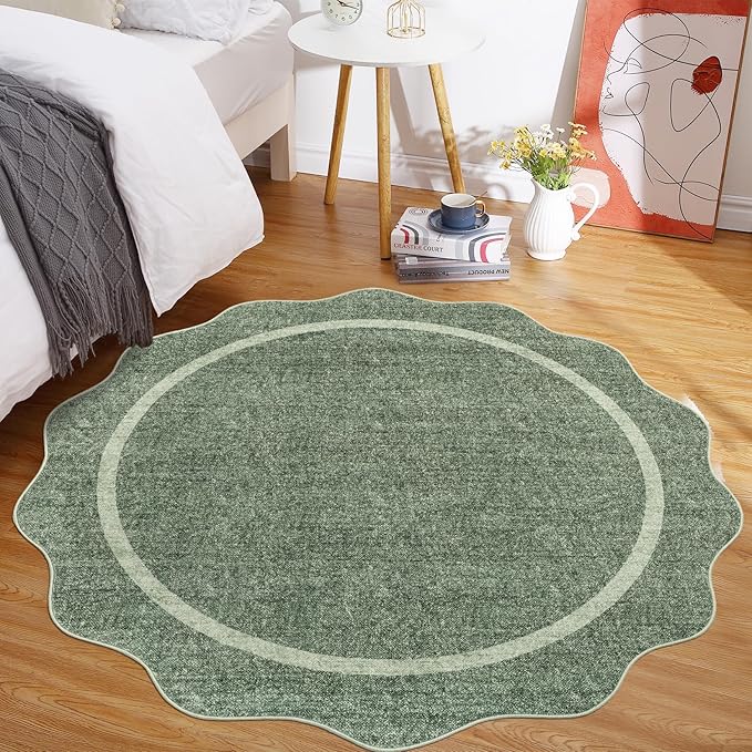 GarveeHome Scalloped Round Area Rugs, Washable Small Round Rug 3 ft Non-Slip - Image 4