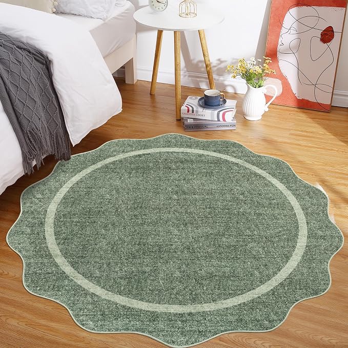 GarveeHome Scalloped Washable Round Rugs, Non-Slip Soft Round Rug 4 ft - Image 3