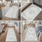 Neutral Kitchen Rug Set of 3 Washable Blue Vintage Kitchen Mats - Image 9