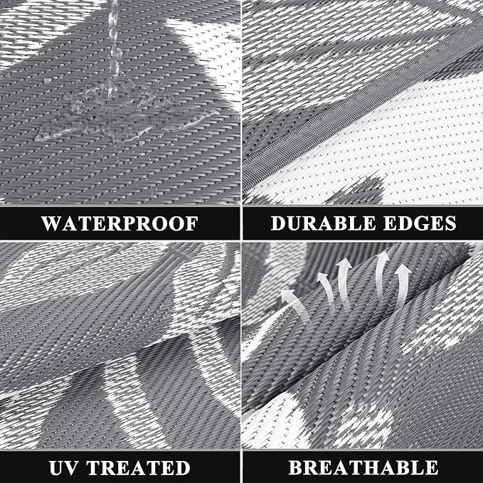 Pauwer Waterproof Outdoor Rug 8x10, Reversible Plastic Straw Patio Camping Rug - Image 3