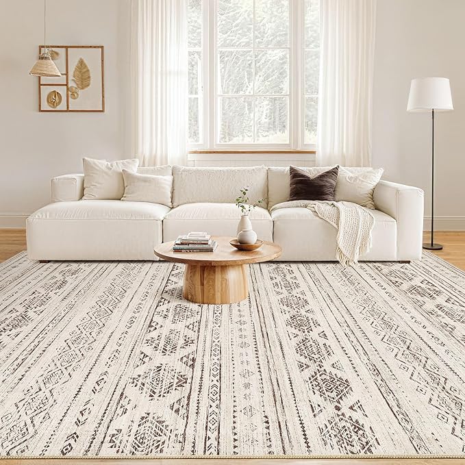 Nakagishi 9x12 Area Rugs Living Room: Washable Boho Large Neutral Soft - Image 4
