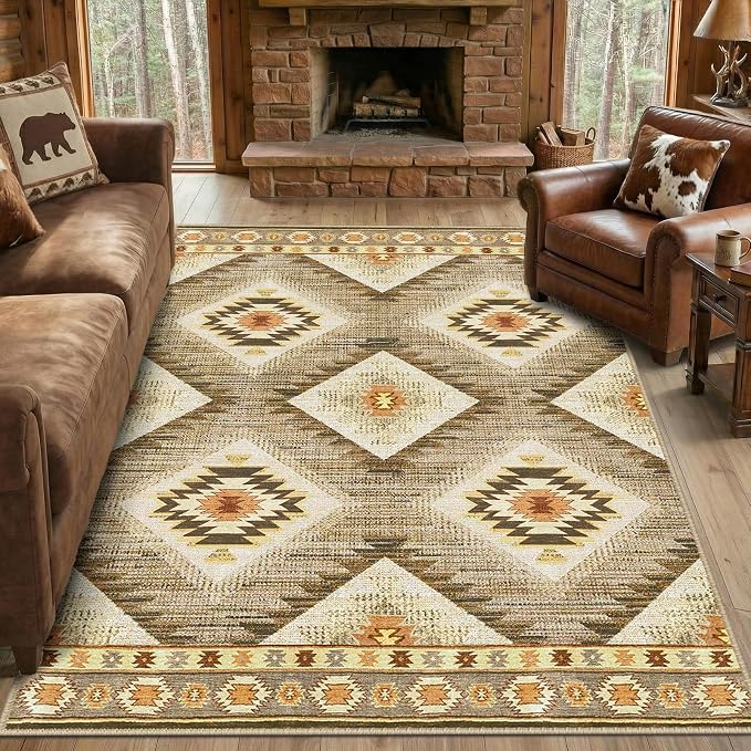 Area Rug 5x7 Rug Machine Washable Non-Slip Low Pile Print Pattern Western Rug - Image 2