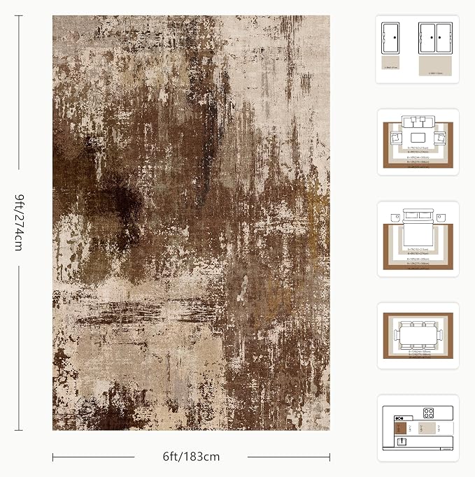 6x9 Area Rugs - Modern Abstract Washable Rug, Ultra Soft Non Slip Low Pile - Image 2