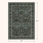 Dusty Teal Area Rug for Living Room, Floral Washable Rugs 5x7 for Bedroom - Image 2
