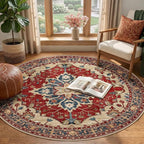 RELEANY Area Rugs Round 4ft Washable Non-Slip, Floral Vintage Distress - Image 2