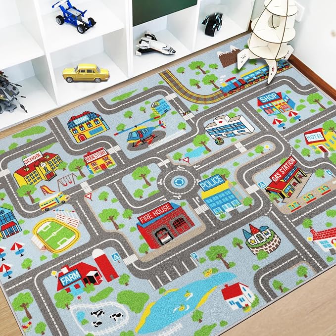 Capslpad Kids Rug Educational Play Rug 6.6' x 5' Traffic Road Kids Car Mat by CapslpadDirect