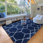 ONASAR 5x7 Area Rugs for Living Room Bedroom, Fluffy Navy Blue and White Throw - Image 9