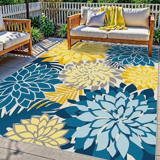 Colorful 3x5 Washable Rug for Living Room Tropical Botanical Modern Floral by ArenaRug