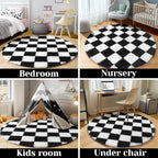 KICMOR Round Rug 4ft for Bedroom, Indoor Checkered Circular Rug for Kids Room - Image 5