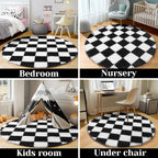 KICMOR Round Rugs 6ft for Bedroom Living Room, Large Plush Checkered Circular - Image 5