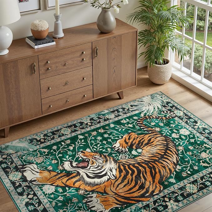 DCX Washable 3x5 Tiger Rug, Soft Low Pile Carpet, Kid & Pet Friendly - Image 3