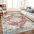 CHAMPLANT Area Washable Rug 5'x7' Red Blue Washable Vintage Traditional Floor by CHAMPLANT