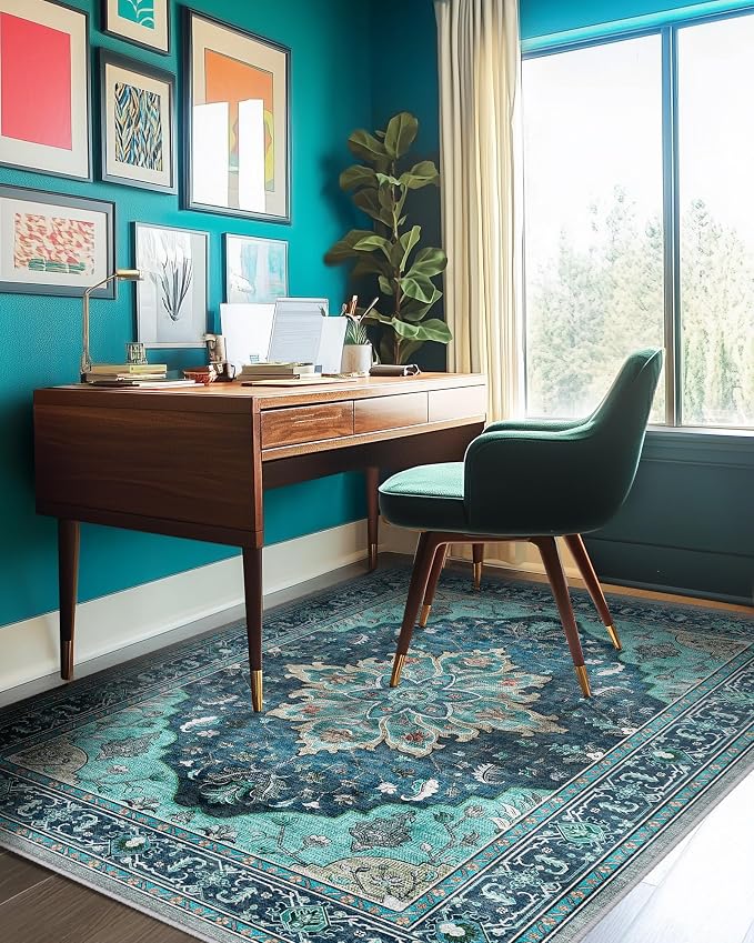 RELEANY Area Rugs 5'x8' Washable Non-Slip, Floral Vintage Distress Medallion - Image 9