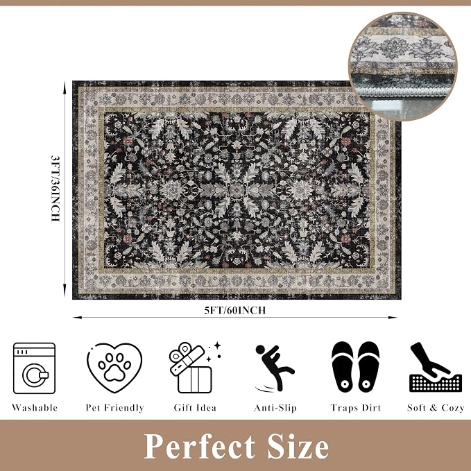 3x5 Kitchen Rug Washable Non-Skid, Boho Indoor Small Throw Area Rugs - Image 2