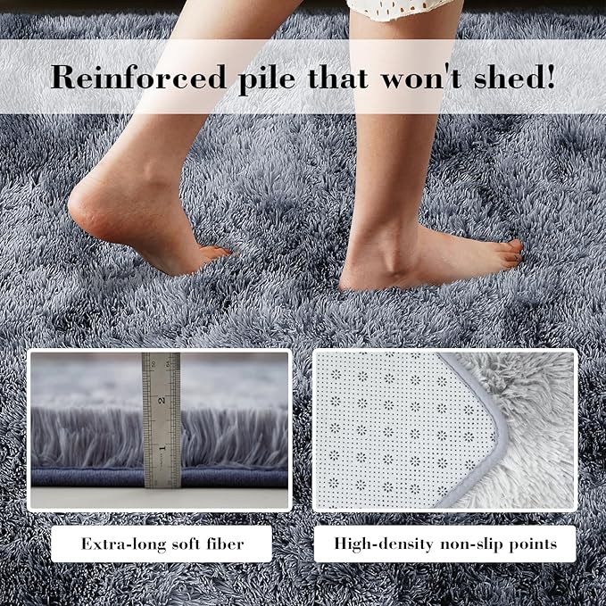 Fluffy Rug Shag Area Rug, Mottling Dark Grey 2x4 Area Rugs - Image 6
