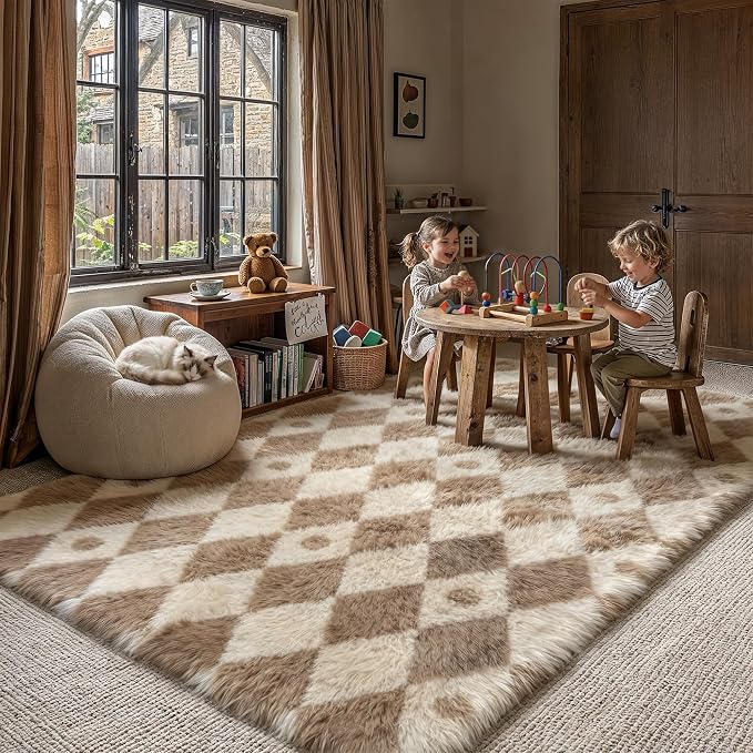 PureCozy Brown 5x7 Area Rug for Living Room Washable Non Slip Neutral Soft - Image 3