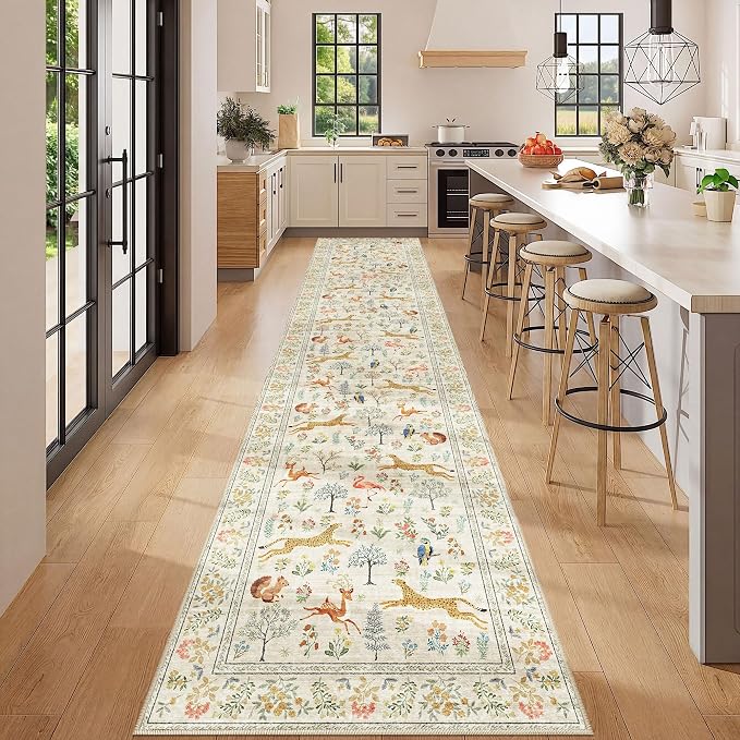 DUKINO 2.6x12 Hallway Runner Rug, Vintage Washable Long Kitchen Rug - Image 3