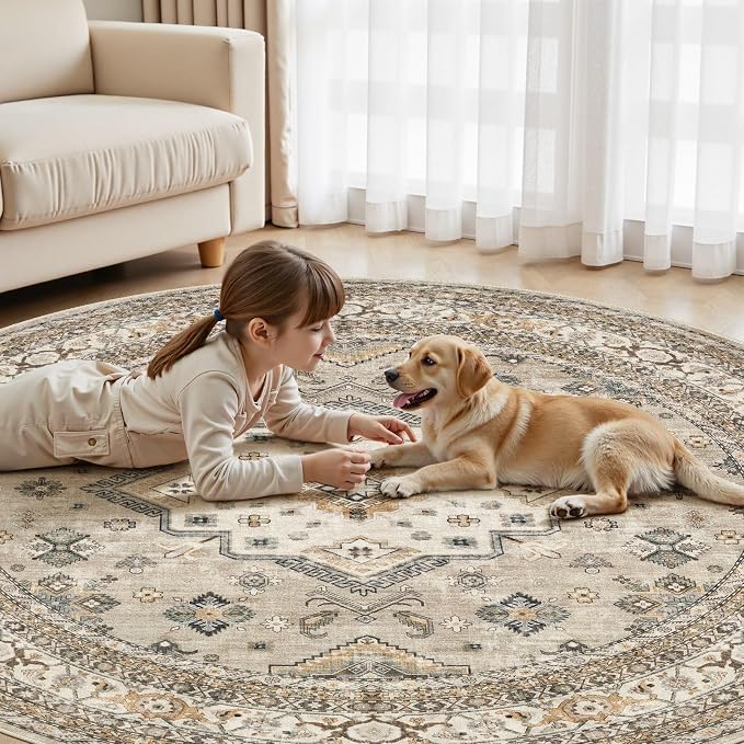8ft Round Vintage Living Room Area Rug - Image 6