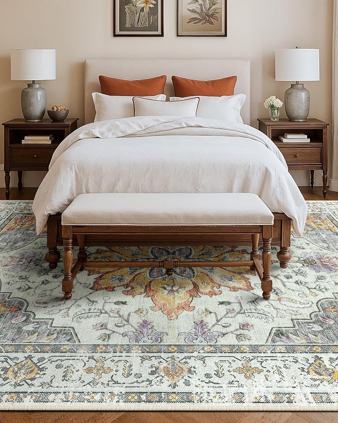 RELEANY Area Rugs Large 9'x12' Washable Non-Slip, Floral Vintage Distress - Image 9