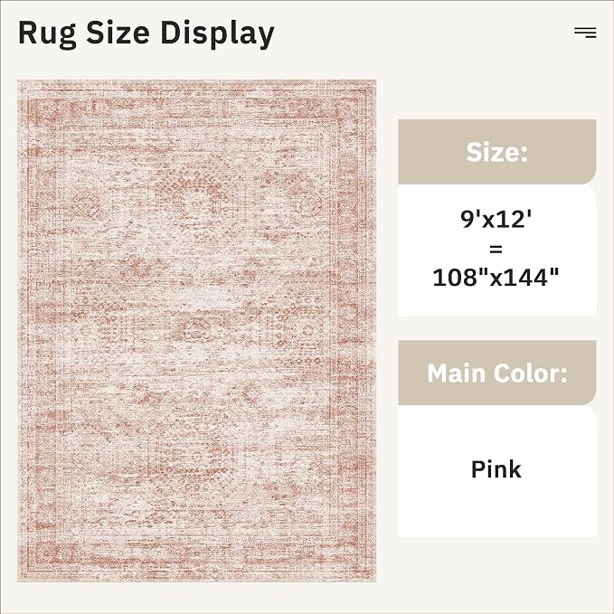 Soalmost 9x12 Area Rugs for Living Room, Non Slip Machine Washable Vintage Rugs - Image 3