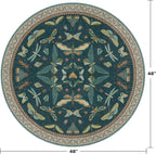 Teal Boho 4ft Round Area Rug, Washable Non Slip Insect & Floral Carpet - Image 2
