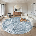 Soalmost 8x8 Blue/Grey Round Rug 8ft Living Room Circle Rug Vintage Round Area by Soalmost
