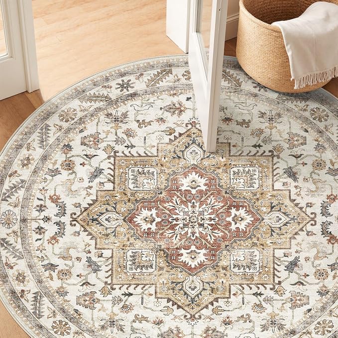 6ft Round Vintage Living Room Area Rug - Image 5