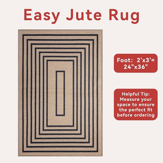 Tangsoo Geometric Easy Jute Rug 2x3 Washable Rug, Small Area Rug - Image 3