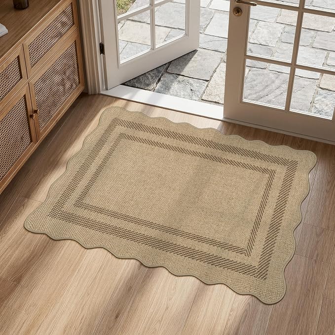 LIVEBOX Scalloped Easy Jute Kitchen Rug, 2x3 Front Door Mat Indoor Outdoor by LIVEBOX