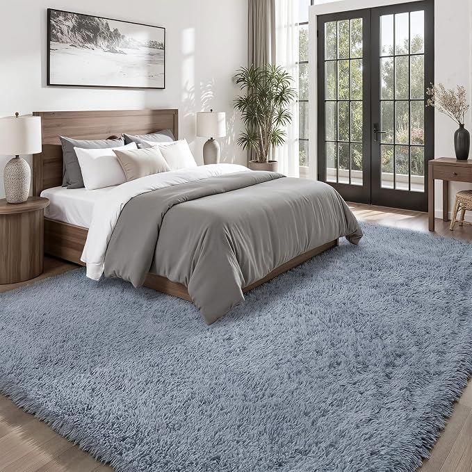 Area Rug for Living Room Bedroom: 8x10 Grey Soft Fluffy Shag Upgrade Non-Slip - Image 2