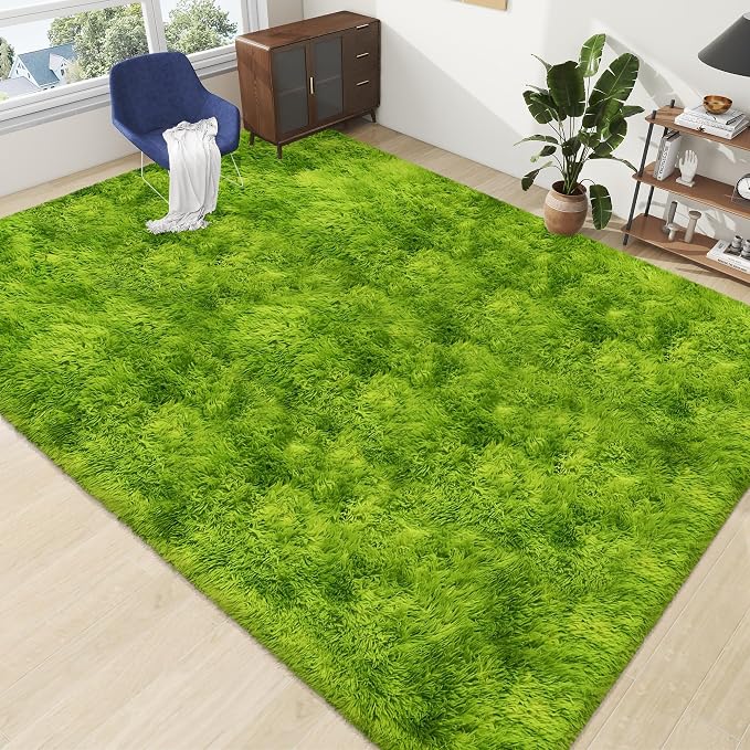 Soft Fluffy Grass Green Area Rug 8x10 - Image 2