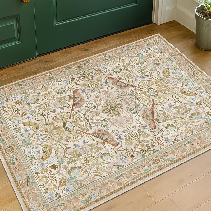 Beige Boho Bathroom Rugs 2x3 Washable Non Slip by HazoHaus