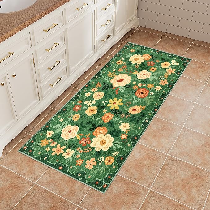 DUKINO 2x4 Rug for Entryway, Washable Kitchen Floral Runner Rug - Image 4